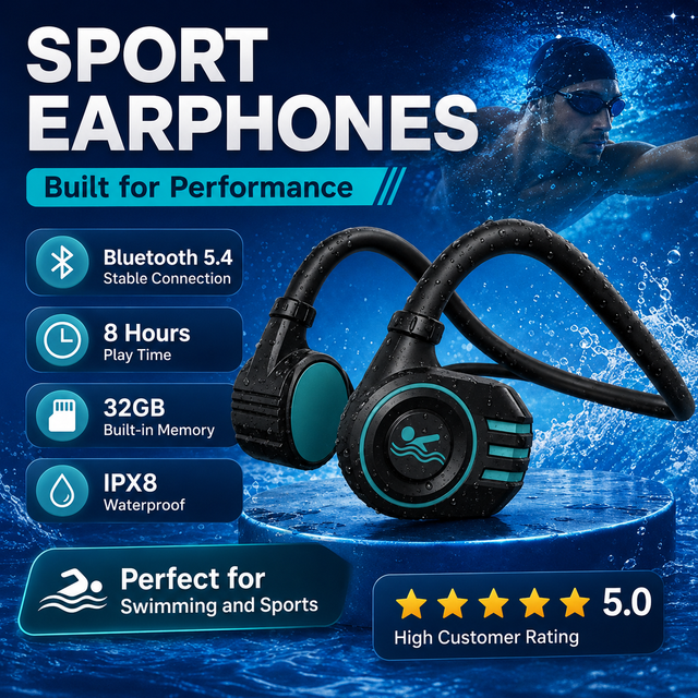 IPX8 Sports Run Swim Bone Conduction Wireless Handsfree Earphones Headset Open Ear Bone Conduction Headphone