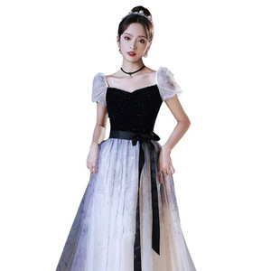 Elegant A-Line Evening Dress Square Collar Empire Waist Gradient Colors Polyester Vintage Style For Banquets And Events - Product Image 5