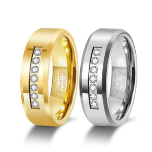 Oahlan Đồ Trang Sức Thời Trang 8Mm Bạc/Mạ Vàng Không Thấm Nước Cao Đánh Bóng Zircon <span class=keywords><strong>Inlay</strong></span> <span class=keywords><strong>Tungsten</strong></span> Nhẫn Cho Nam Giới Cưới Engagement - Product Image 1