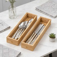 Boîte de rangement pour tiroir de cuisine en bambou, boîte de rangement pour vaisselle en bois, diviseur de tiroir profond multifonctionnel