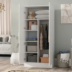 Toptan özel Modern basit tasarım dayanıklı yatak odası mobilyası beyaz 2-kapılı gardırop için depolama dolabı gardırop