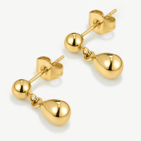Vente en gros de bijoux de haute qualité en acier inoxydable imperméable plaqué or 18 carats, boucles d'oreilles élégantes et audacieuses en forme de goutte d'eau pour femmes