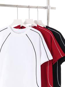 Maglietta estiva mezza manica Raglan da uomo stile americano High Street 250g in cotone a contrasto con linee di colore tinta unita Casual - Product Image 4