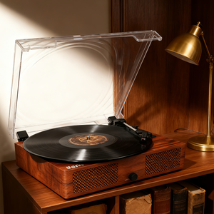 Tourne-<span class=keywords><strong>disque</strong></span> vinyle classique en bois de noyer, lecteur de disques vinyles sans fil BT, LP 33/45/78 tours, audio rétro portable pour cadeau de Noël - Product Image 1