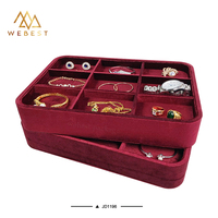 Webest Plateau à bijoux rouge Plateau à bijoux Grille de velours Présentoir à bijoux Plateau rouge