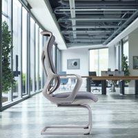 Chaise de bureau moderne grise pour les réunions de conférence, dossier moyen, soutien lombaire réglable, design ergonomique en tissu