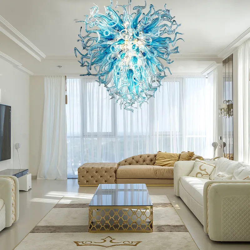 New Arrival Bedroom Glass Blown Chandelier Blue Colored 110v-240v LED Bulbs Modern Decorative Lighting