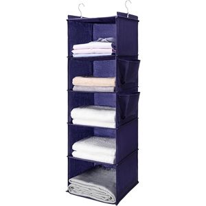 Hanging Closet Organizer 5 Tier With 2 Side Pockets Foldable Storage Shelf For Bedroom Purple - Product Image 1