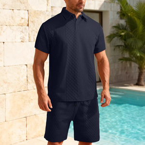Ensemble <span class=keywords><strong>Polo</strong></span> Décontracté Sportif <span class=keywords><strong>Homme</strong></span> en Tissu Jacquard Nouvelle Collection Été Style Européen et Américain à Revers Fin – Vêtements Transfrontaliers - Product Image 3