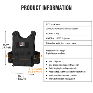 เสื้อกั๊กยุทธวิธีสีดำแบบ OEM ODM พร้อมแผ่น Molle ปรับได้สำหรับฝึกซ้อม รับทำโลโก้ตามสั่ง - Product Image 3