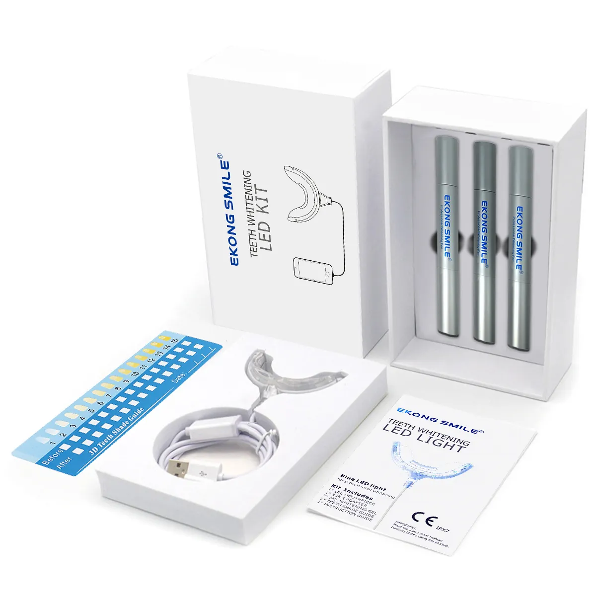 Luxury Teeth Office Whitening Kit Equipment With Silicon Trays UV Machine Rechargeable Best Results Custom