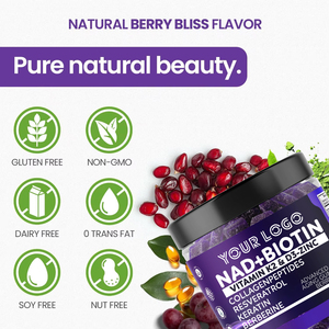 Chống lão hóa Collagen bổ sung NAD + Biotin Collagen Peptide Resveratrol Gummies Berry hương vị giúp thúc đẩy phát triển da - Product Image 2