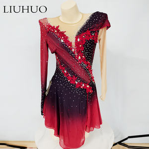 Robe de compétition de patinage artistique sur <span class=keywords><strong>glace</strong></span> pour bébé fille, design personnalisé, en maille rouge pour scène - Product Image 2