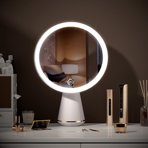 Led Desktop Cosmetic <b>Mirror</b> Round <b>Plastic</b> Frame Lighted Single Side With Usb Charging Three Level Brightness Adjustment - Product Image 3