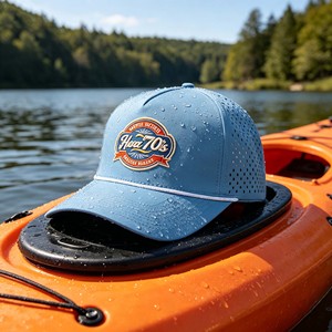 หมวกกอล์ฟแบบมีเชือกกันน้ำ 6 แผง สไตล์วินเทจ พร้อมที่เก็บที  แบบ Snapback Trucker Hat ปักลาย 3 มิติ  รูเจาะแบบ Laser Cut  วัสดุ PVC ยาง  รับทำโลโก้ตามสั่ง - Product Image 1