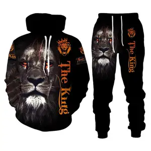 Custom Autumn Winter Men Clothing 2 Piece Sets Joggers 3D The Lion King Printed Tracksuit Set Plus Size Men'S Hoodies Set