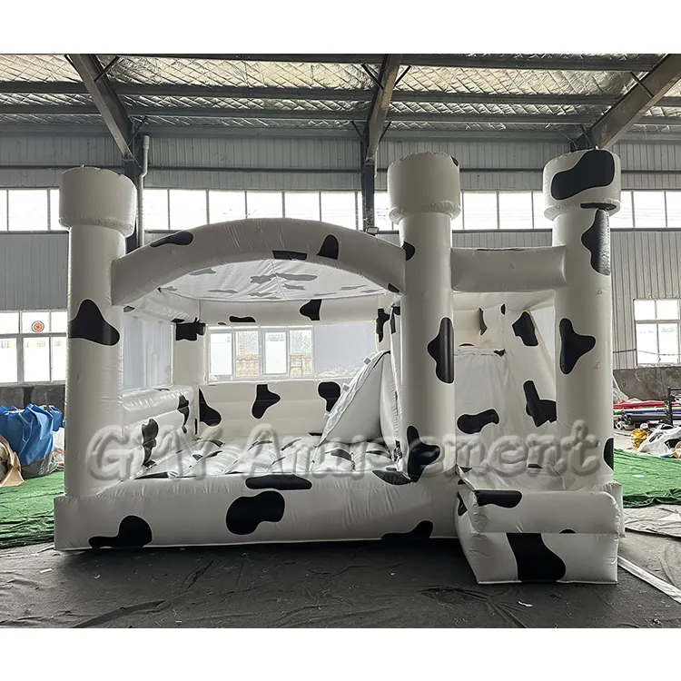 New design cow pattern bounce house commercial with slide luxury bounce house with pump