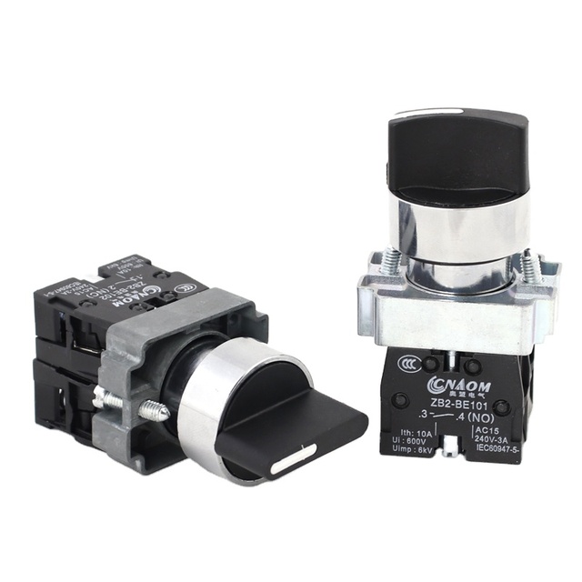 2NO 3 Position Sensitive Contact Control Machine ON/OFF Without Light XB2-BD33 Selector Knob Switches