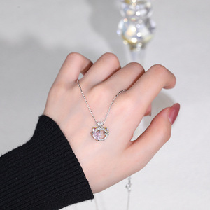 Collar de Plata de Ley S925 con Orejas de Gato y Corazón con Circonita Rosa, Joyería Fina de Moda para Mujer, Regalo de Aniversario o Cumpleaños - Product Image 6