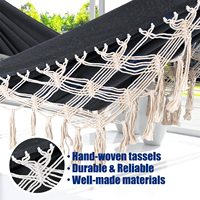 Hamac en macramé bohème double taille noir avec pompons et tricot en queue de poisson, comprend une corde et un sac à cordon, hamac en coton