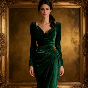 Robes longues plissées fendues en velours décontractées et sexy pour femmes – Nouvelle collection tendance - Product Image 6