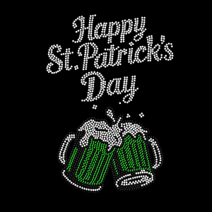 Chopes à bière, laissez les dégâts commencer, strass pour le jour de la Saint-Patrick, logo transférable, strass pour le jour de la Saint-Patrick - Product Image 3