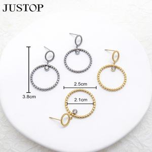 Nuevos pendientes colgantes de temperamento de doble círculo geométricos chapados en plata de acero inoxidable de alta calidad - Product Image 2