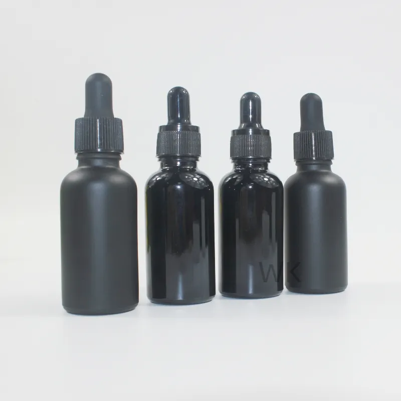 30ml matti erte schwarze matte Glasflasche 1 Unze ätherische Bartöl-Tropf flasche mit schwarzer Kappe