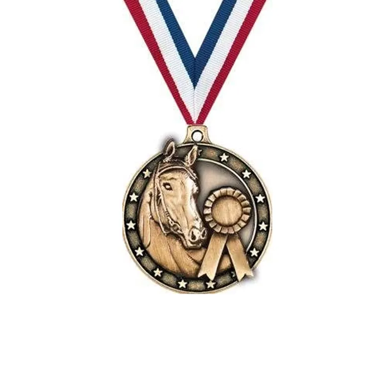 Custom 3D Horse Logo Medal Antique Gold Copper Silver Flow Horse Sport Miraculous Blank Award Custom Medal With Lanyard