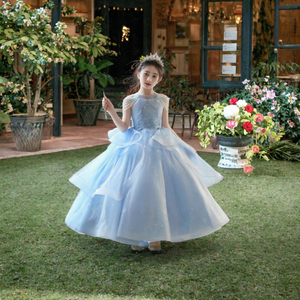 Vestido de Noche Azul Brillante para Niña, Vestido de Princesa para Fiesta, Boda, Baile y Actuaciones - Product Image 3
