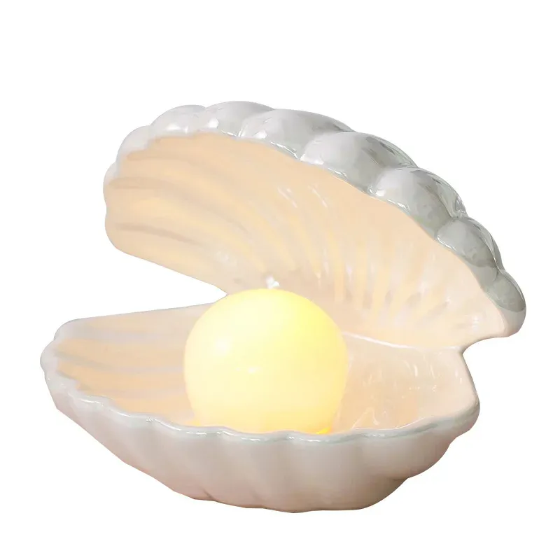 2024 Nieuwe Hete Verkopende Producten Draagbare Schattige Geschenken Creatieve Schaallamp Voor Huisdecoratie Kunst Keramische Schelp Parel Nachtlampje