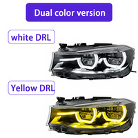 Ensemble de phares LED automatiques pour BMW Série 3 GT F34 2013-2020, double anneau halo, yeux d'ange, feux de jour DRL, blanc jaune