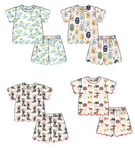 Conjuntos de Shorts Casuales de Verano con Borde Festoneado para Niñas, Estilo Granja Floral y Vaquero, Nuevos Diseños de Moda, Ropa Linda a Juego para Hermanas - Product Image 1