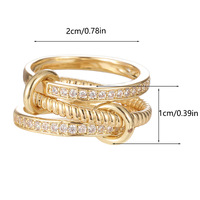Ensemble de trois bagues empilables élégantes, plaqué or raffiné, bande en zircon pour femmes, bijoux de design de niche haut de gamme