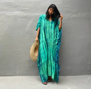 Summer Tie Dye Beach Style Long Loose Kaftan Dress Fashion Trend Casual Bohemian Ethnic Indian Pattern Capes Dress For Women