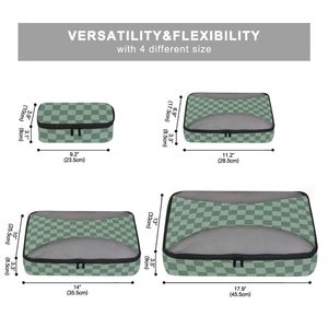 Ensemble de 4 cubes de rangement de voyage à carreaux verts, faible MOQ, fermeture à double zip, organisateurs de bagages portables pour valise - Product Image 6