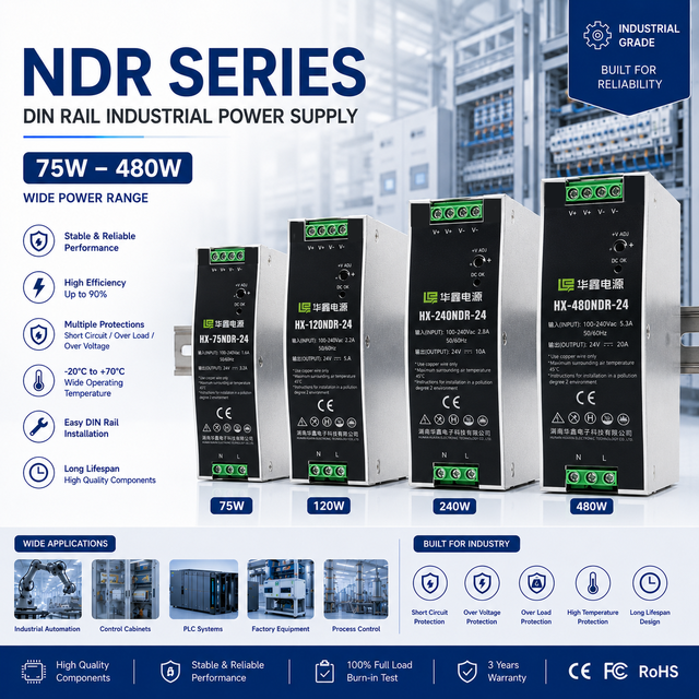 240W 24V 10A DIN Rail Power Supply HX-240NDR-24 AC220V to DC24V Industrial Switch Mode Power Supply for Automation