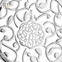 Bijoux FJ Fallon, pendentif en filigrane fleurs et feuilles, plaqué or rose, base en laiton