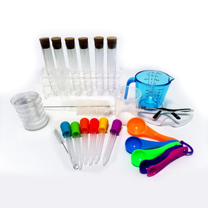 dropper with culture dish and plastic test tubes with cap and laboratory test tube holder set with measuring cups and spoons set