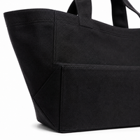 Sac fourre-tout en toile noire surdimensionné en gros, sac à bandoulière en coton foncé uni avec larges sangles en sangle, sac écologique pour la plage, les voyages et le shopping