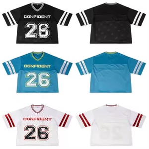 T-shirt court ample personnalisé avec logo graphique, maillot de football respirant en maille à col en V et manches courtes, maillot de basketball décontracté unisexe - Product Image 1