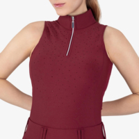 Vêtements d'équitation professionnels personnalisés pour femmes, rose baie, or, cristal, demi-zip, sans manches, sous-vêtement de base pour l'équitation