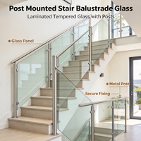 Panel Balustrade Kaca Laminasi Temper Berkualitas Tinggi untuk Pagar Tangga Hunian Apartemen yang Dipasang di Tiang