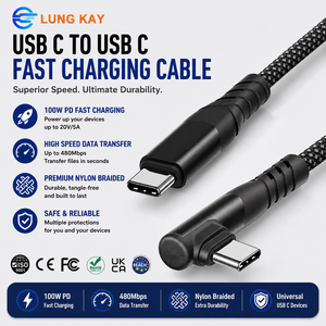 Cable USB-C a USB-C de 240W de LUNG KAY, Fabricación OEM, 20Gbps USB 3.2 Gen 2x2, 5A PD 3.1, Carga Rápida, Cable de Video 4K, 90 Grados - Product Image 1