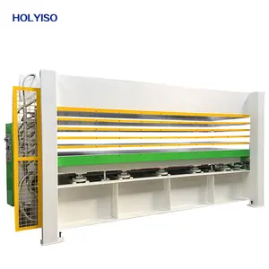 HOLYISO mesin pres panas hidrolik papan partikel, mesin pertukangan frekuensi tinggi 160t mesin pres panas 5 pelat kayu