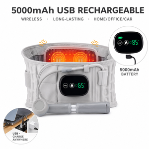 Ceinture chauffante à lumière <span class=keywords><strong>rouge</strong></span>, 3 niveaux de température, 3 vitesses de vibration, 5000 mAh rechargeable, soutien lombaire - Product Image 1