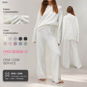 <span class=keywords><strong>Set</strong></span> Due Pezzi da Donna Invernale Casual in Maglia Testurizzata con Colletto Peter Pan, Maniche Lunghe, Vita Alta e Gamba Larga in Misto Lana - Product Image 1
