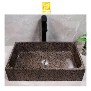 制造商人造大理石石材手工抛光矩形水槽棕色水磨石水槽浴室