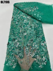 Bán buôn tinh tế 3D thêu đính cườm ren vải chất lượng cao LƯỚI HẠT vải tuyn sequin ren là thích hợp cho bữa tiệc bên - Product Image 6