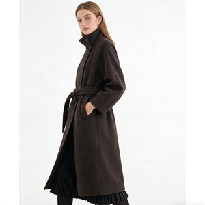 Women's Long Wool Trench Coat High Neck Belted Overcoat Warm Winter Formal Outerwear Fashion - Product Image 6